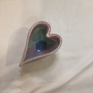 Heart shaped signed pottery bowl trinket dish planter Valentine bridal gift